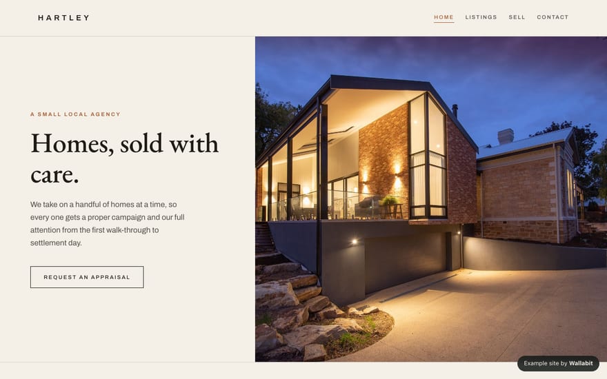 Home page of the Hartley Property Co. example site